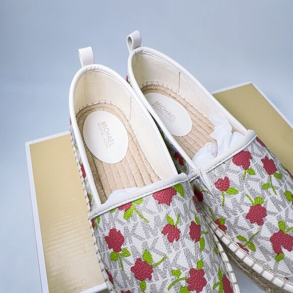 Michael Kors Lenny Espadrille Signature Logo Lux Mini Rose Slip-On Loafer Shoes - Picture 7 of 13